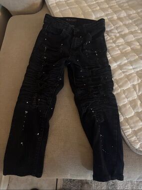 Society Black Jeans with Subtle Red Logo Detail